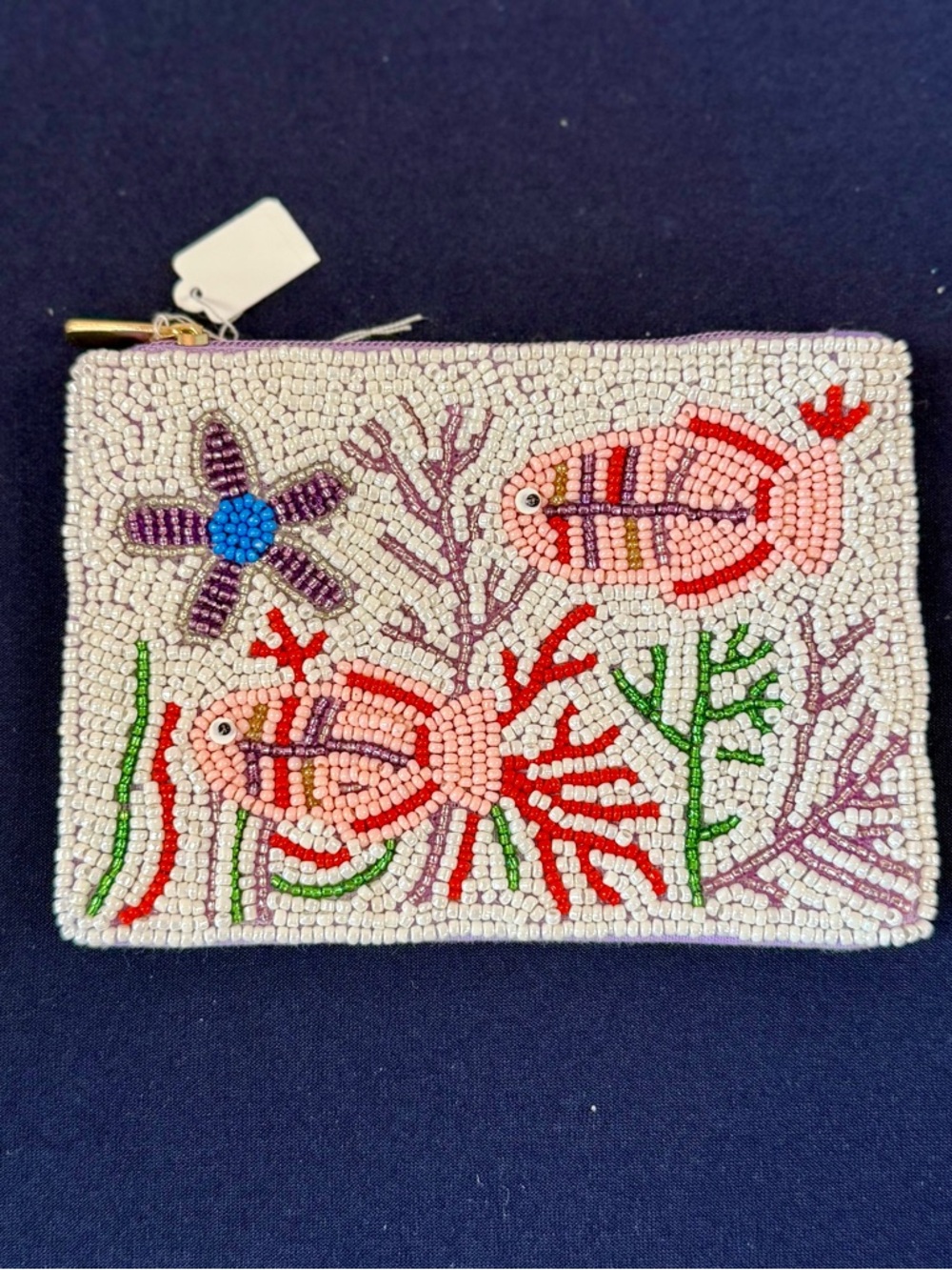 Beaded Fish Embellished Coin Pouch - Pink